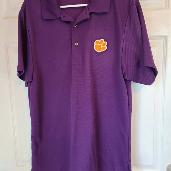 (1420) Clemson Tiger's Short Sleeve  3 Button Polo Shirt, Size: 2XL, Purple - Picture 2 of 10